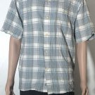 Tommy Bahama Silk Cotton Hawaiian Shirt Men's Blue Gray Plaid Short Sleeve Sz L