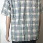 Tommy Bahama Silk Cotton Hawaiian Shirt Men's Blue Gray Plaid Short Sleeve Sz L