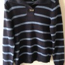 LRL Ralph Lauren Jean Co Tight Knit Striped Sweater Shawl Collar Brass Clasps L
