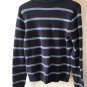 LRL Ralph Lauren Jean Co Tight Knit Striped Sweater Shawl Collar Brass Clasps L