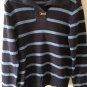 LRL Ralph Lauren Jean Co Tight Knit Striped Sweater Shawl Collar Brass Clasps L