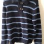 LRL Ralph Lauren Jean Co Tight Knit Striped Sweater Shawl Collar Brass Clasps L