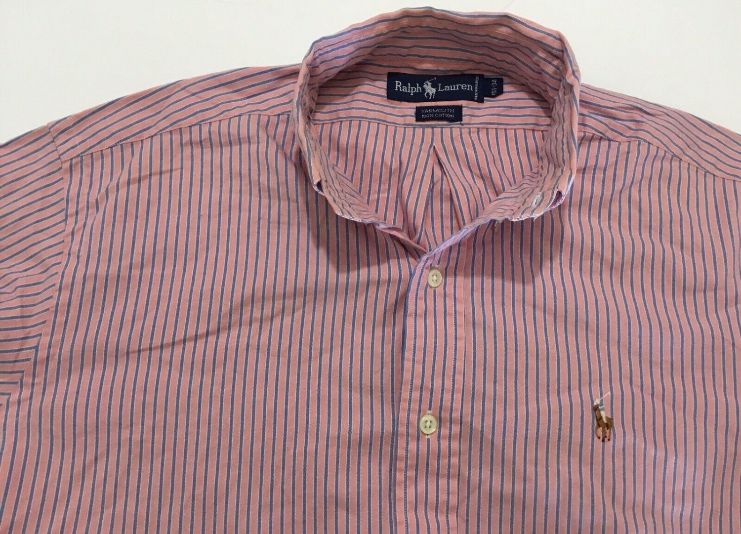 Ralph Lauren Yarmouth Mens Long Sleeve Pink Striped Dress Shirt Sz 15.5-34