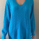 NWT Chaps Cable Knit V-Neck Aqua Blue Cotton Sweater Women's Size 2X