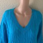 NWT Chaps Cable Knit V-Neck Aqua Blue Cotton Sweater Women's Size 2X