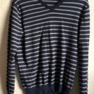 J. Crew NY NY Cotton Cashmere Blend V-Neck Blue Striped Preppy Sweater Mens Sz S