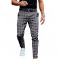 Mens Plaid Pencil Pants Business Casual Slim Fit Trousers Workwear 34W X 34L