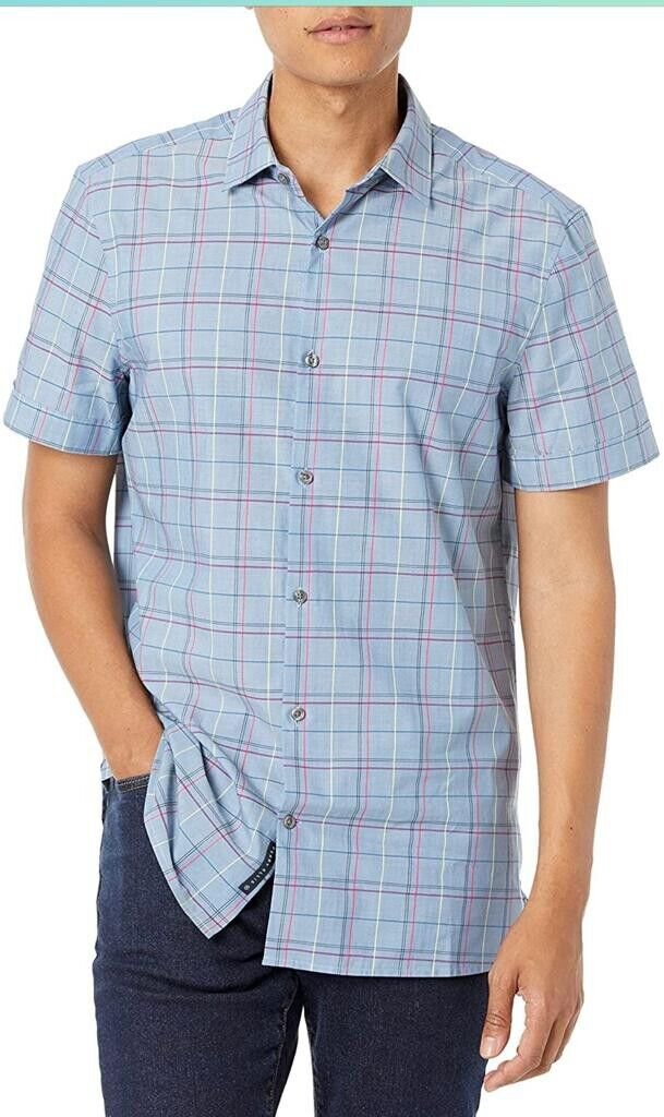 Perry Ellis Mens Short Sleeve Multicolor Plaid Button Down Shirt Sz 2XL