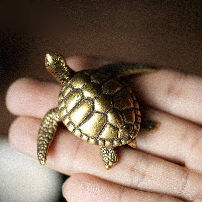 Solid Brass Sea Turtle Figurine Tea Pet Ornament Antique Animal Miniature Craft