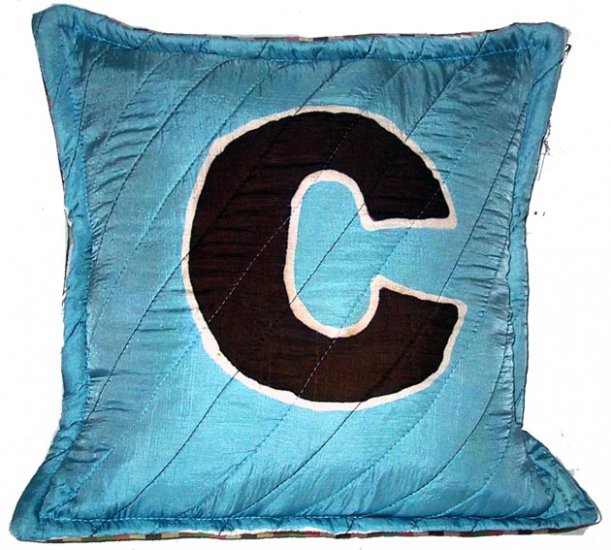 hand painted silk initial pillow
