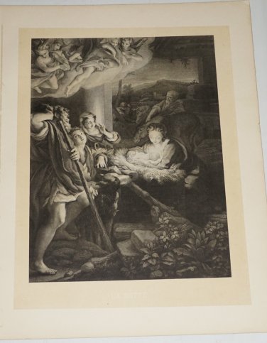Late 1800s, "La Notte" by Antonio da Correggio, Black and White, Vintage Art, Famous Works