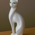 RARE! MID CENTURY MODERN PORCELAIN WHITE CAT SCULPTURE! VTG 1950S GREEN EYES!