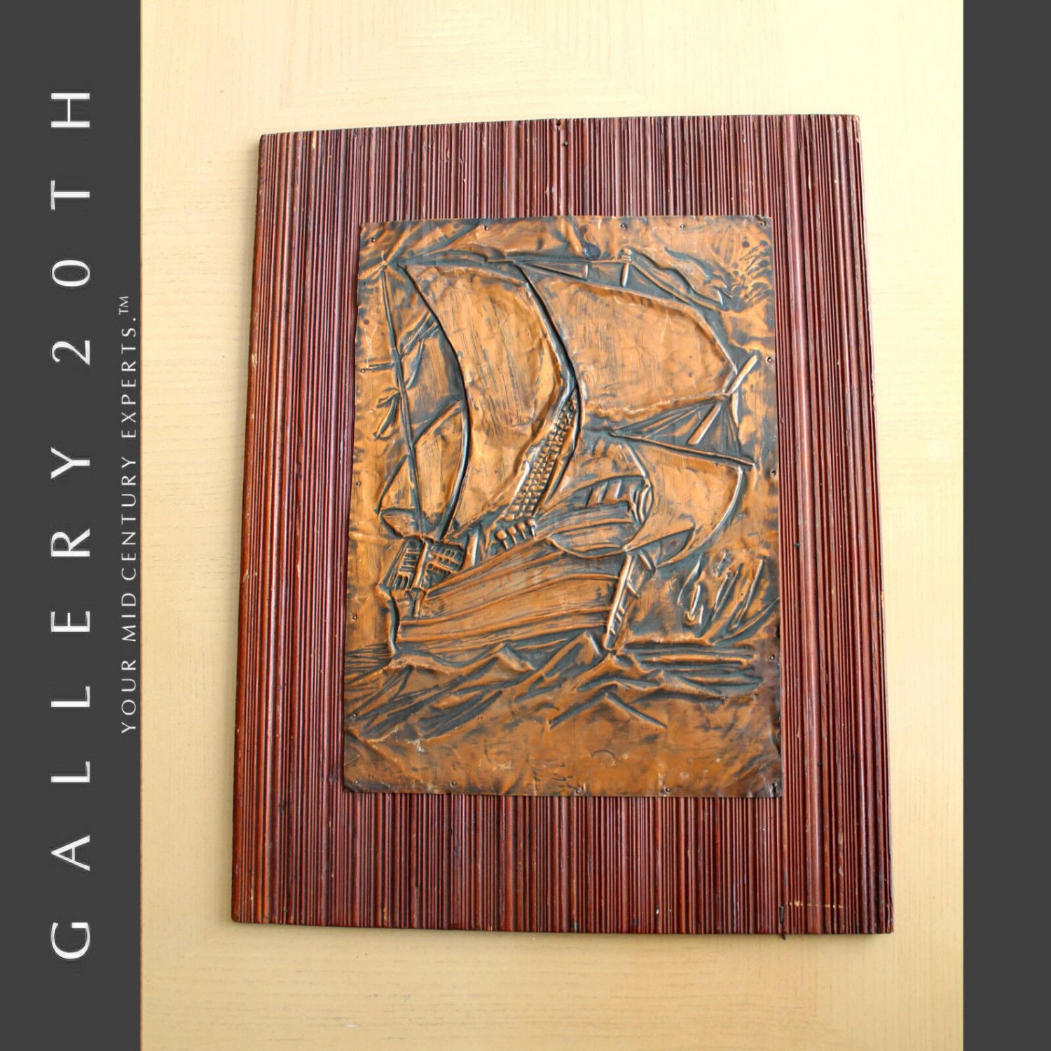 SAIL FORTH! HAND HAMMERED SHIP COPPER WALL ART ON BOARD! MID CENTURY MODERN 50'S