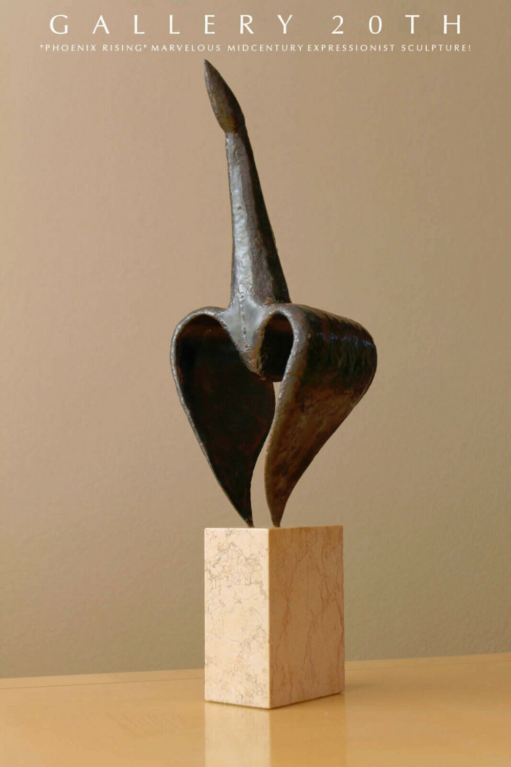 PHOENIX RISING! DIRECT METAL & MARBLE SCULPTURE!  SEYMOUR LIPTON ART! 1958 VTG