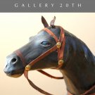 MID CENTURY LEATHER HORSE SCULPTURE! EQUESTRIAN SADDLE 50S VTG BLACK STALLION