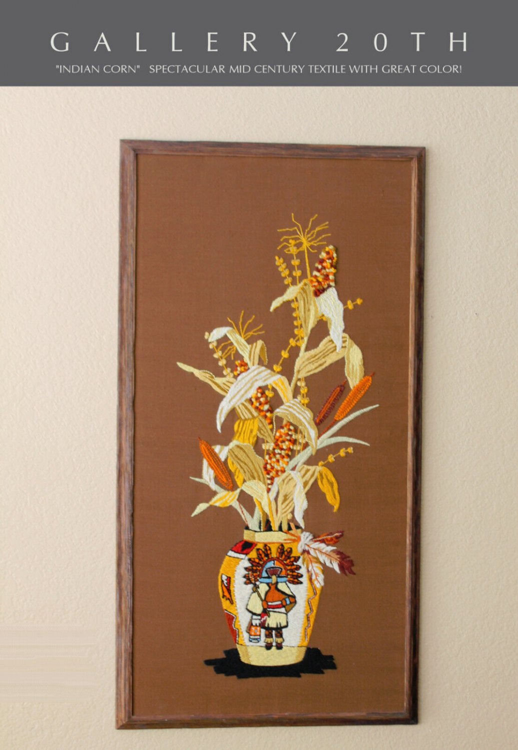 HUGE! MID CENTURY MARVELOUS! "INDIAN CORN" TAPESTRY! TEXTILE ORIG. WALL ART 60's