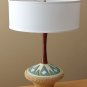 MID CENTURY DANISH MODERN ATOMIC TEAK TABLE LAMP! VTG 50'S SAUCER UFO PLASTER