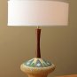 MID CENTURY DANISH MODERN ATOMIC TEAK TABLE LAMP! VTG 50'S SAUCER UFO PLASTER