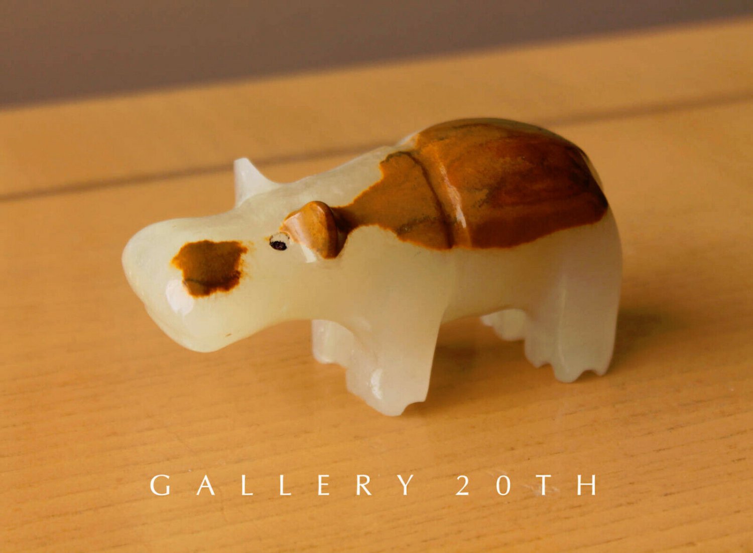 CUTE & RARE! MID CENTURY ONYX HIPPO SCULPTURE! 60'S 1950S DECOR VTG HIPPOPOTOMUS