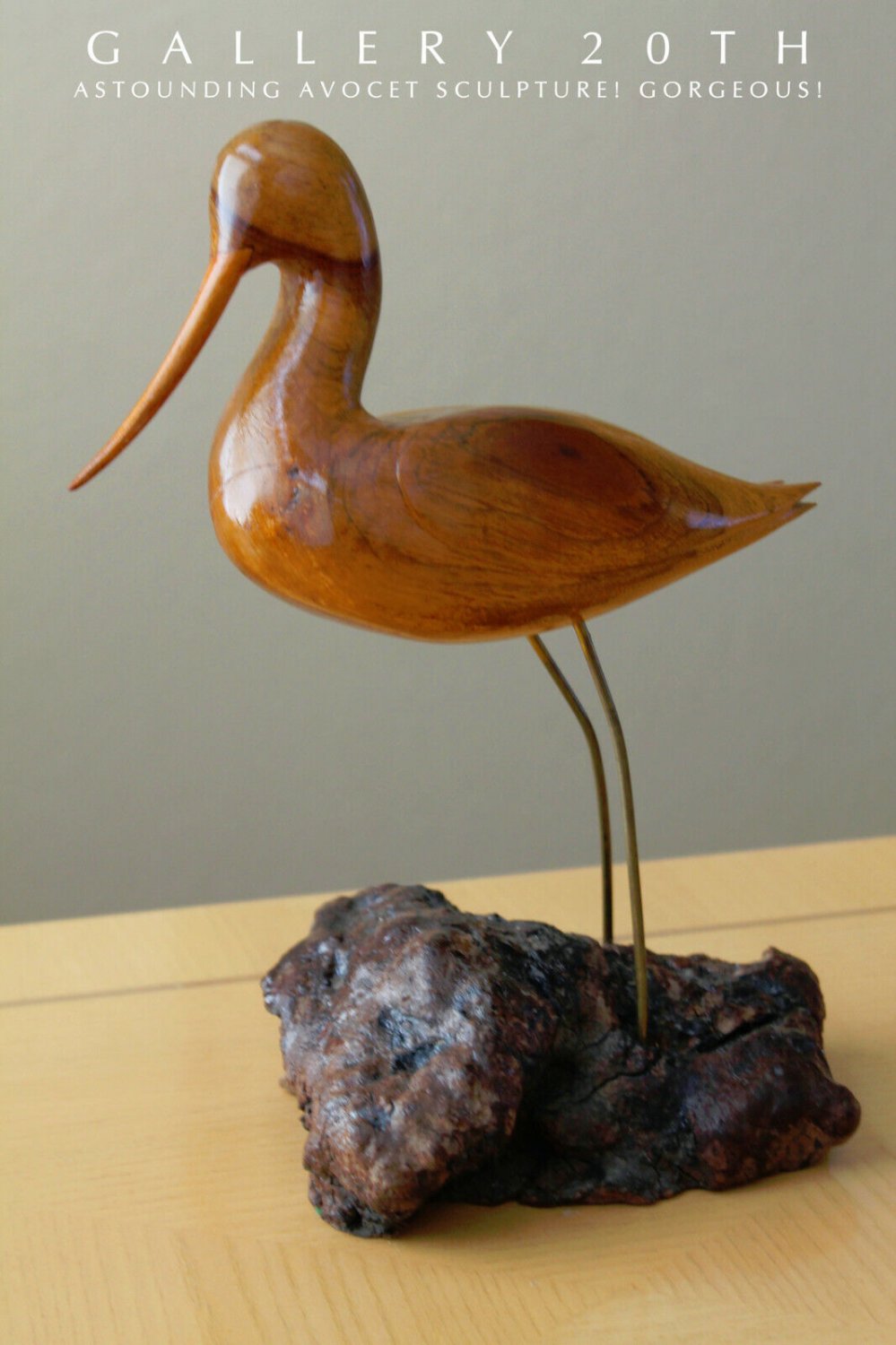 SUPERB! MID CENTURY MODERN AVOCET SCULPTURE VTG 50S 60S DRIFTWOOD BIRD ART DECO