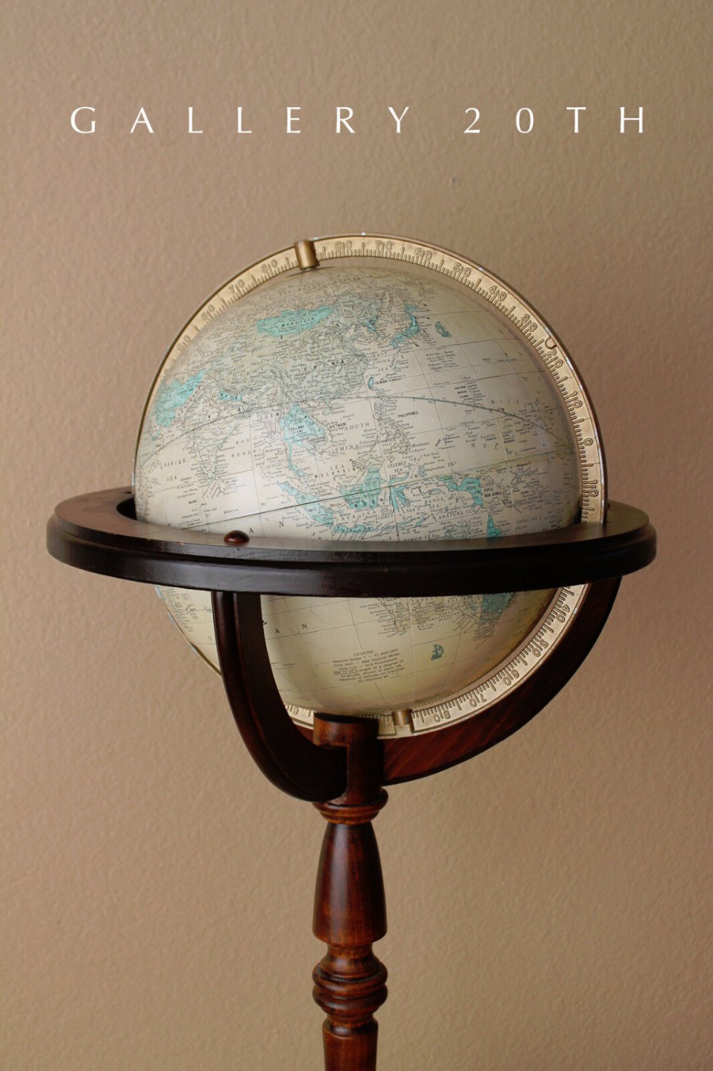 MID CENTURY WOOD ARTICULATING FLOOR GLOBE! WORLD VTG MAP LIBRARY DECOR ATOMIC