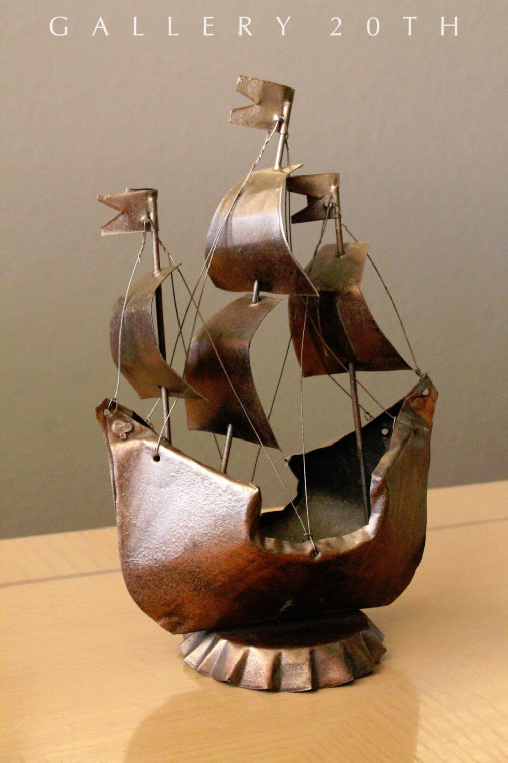 HOLLYWOOD REGENCY MID CENTURY COPPER SHIP SCULPTURE! 60S GALLEON VTG RETRO DECOR