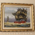 MID CENTURY GALLEONS OIL PAINTING! SEASCAPE VTG 1950S SHIPS ART SAILING PIRATES