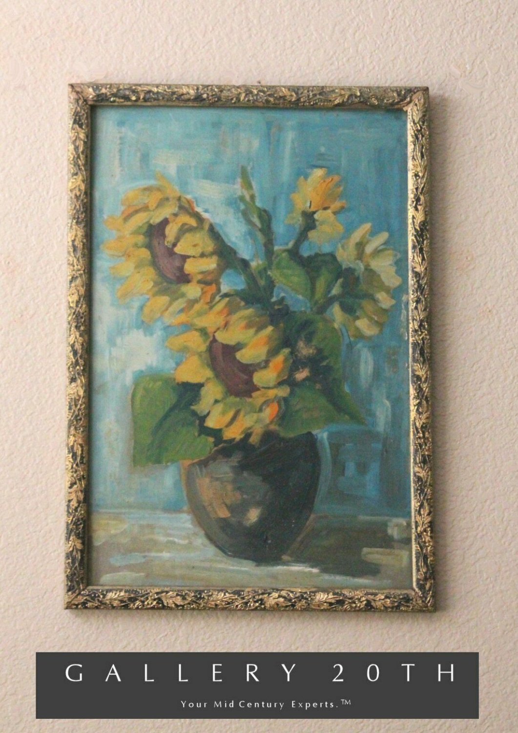 POST IMPRESSIONIST SUNFLOWERS AFTER VAN GOGH OIL PAINTING! FLOWERS ORIG 1930 ART