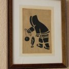 RARE! ESKIMO PAINTING TEXTILE! FISHING! MID CENTURY 1950's 60's FABRIC ORIG. ART