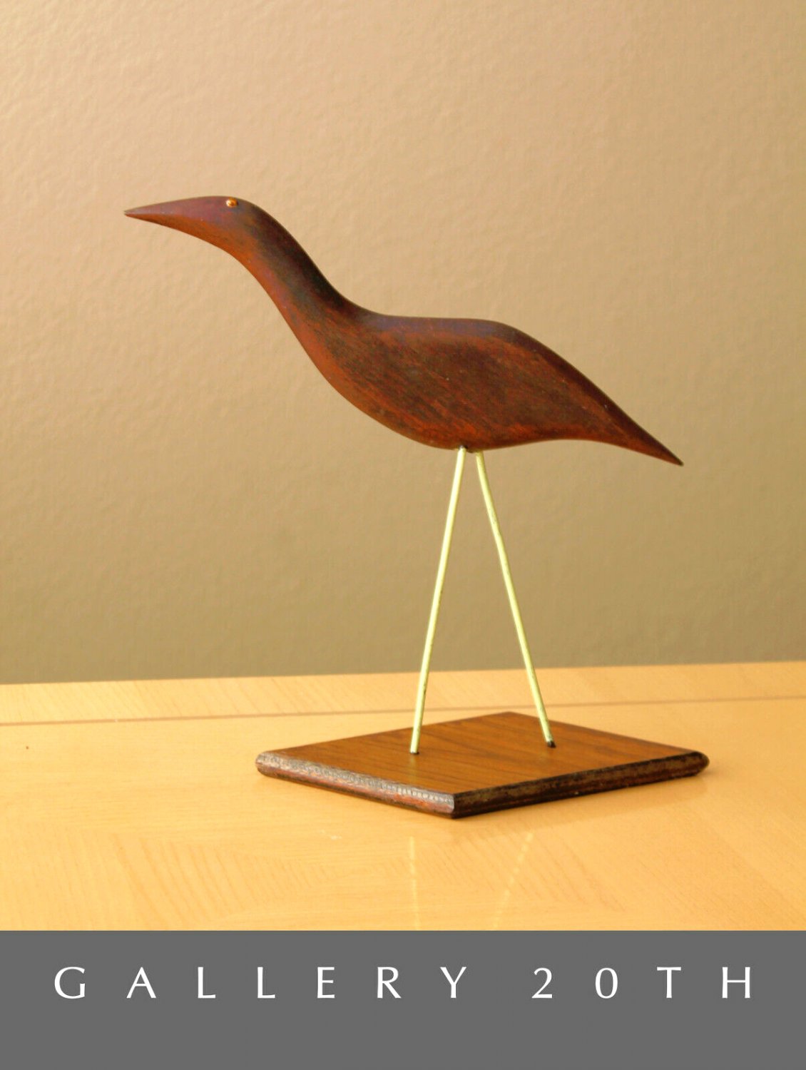 SUPERB! MID CENTURY MODERN TEAK BIRD SCULPTURE! VTG 1950S ICONIC GOOGLY EYES!