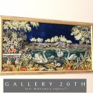 MID CENTURY PASTORAL LANDSCAPE GREEK TAPESTRY! SWAN VTG 50'S TEXTILE BLUE LAKE