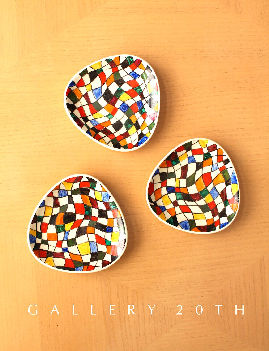 FAB! MID CENTURY MODERN ABSTRACT PAINTED EUROPEAN DISHES! VTG ORIG ART 50'S 60'S