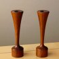 CUSTOM! VTG MID CENTURY DANISH MODERN TEAK CANDLE HOLDERS! HANDCARVED BEAUTIES!