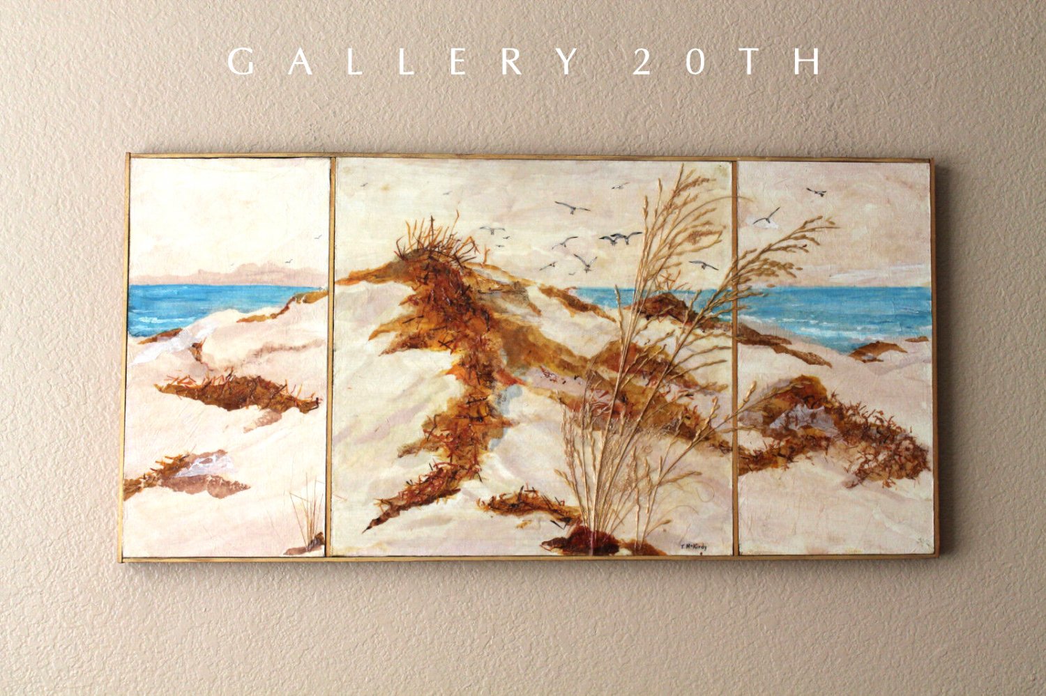 WOW! MID CENTURY MODERN BEACHSCAPE DUNES ORIG PAINTING! MIXED MEDIA VTG ART 60'S