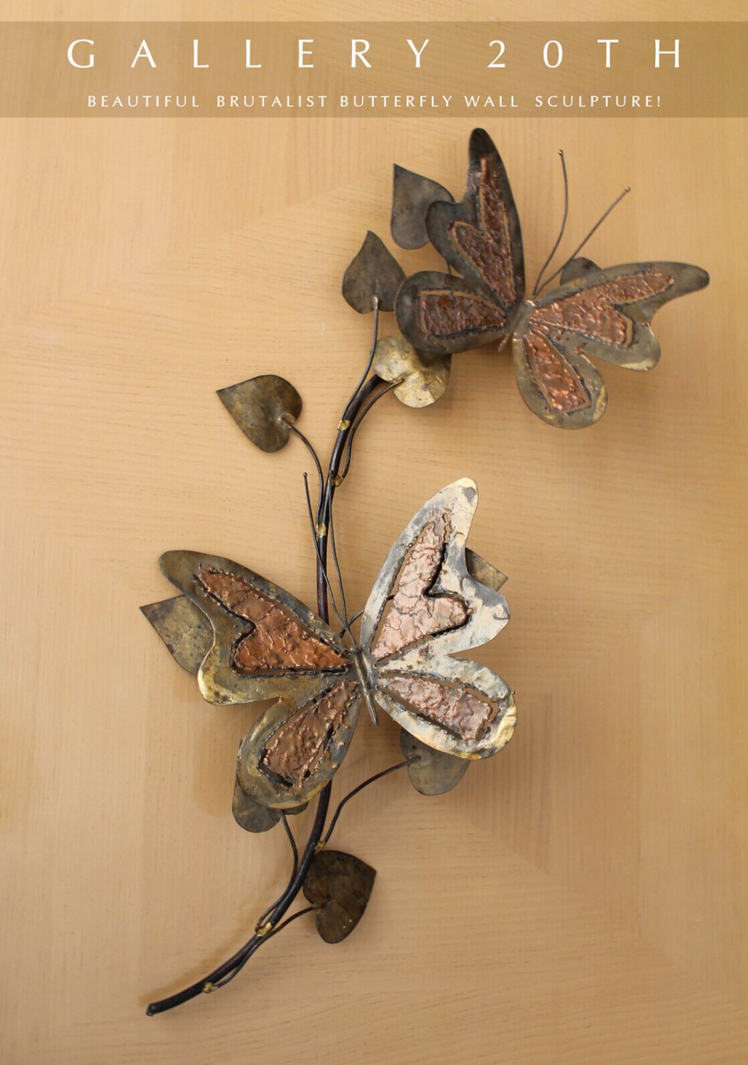 MID CENTURY MODERN BRUTALIST BUTTERFLIES METAL WALL ART! VTG 60S ATOMIC