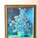 MONUMENTAL! MID CENTURY MODERN MASTIN ATOMIC BLUE LITHOGRAPH! ART 50'S FLOWERS!