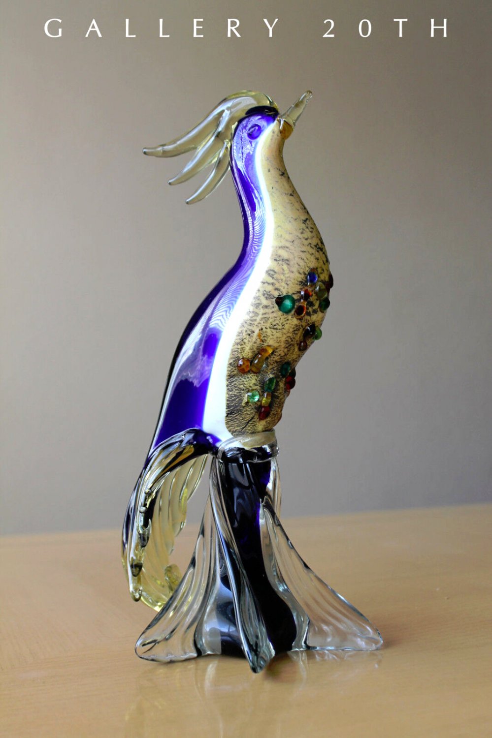 SUPERB! MID CENTURY MODERN MURANO BIRD OF PARADISE SCULPTURE VTG BLOWN GLASS 50S