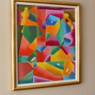 SUPERB! ORIGINAL CUBIST ABSTRACT OIL PAINTING! VIVID COLORS! ART VTG CUBISM MOD