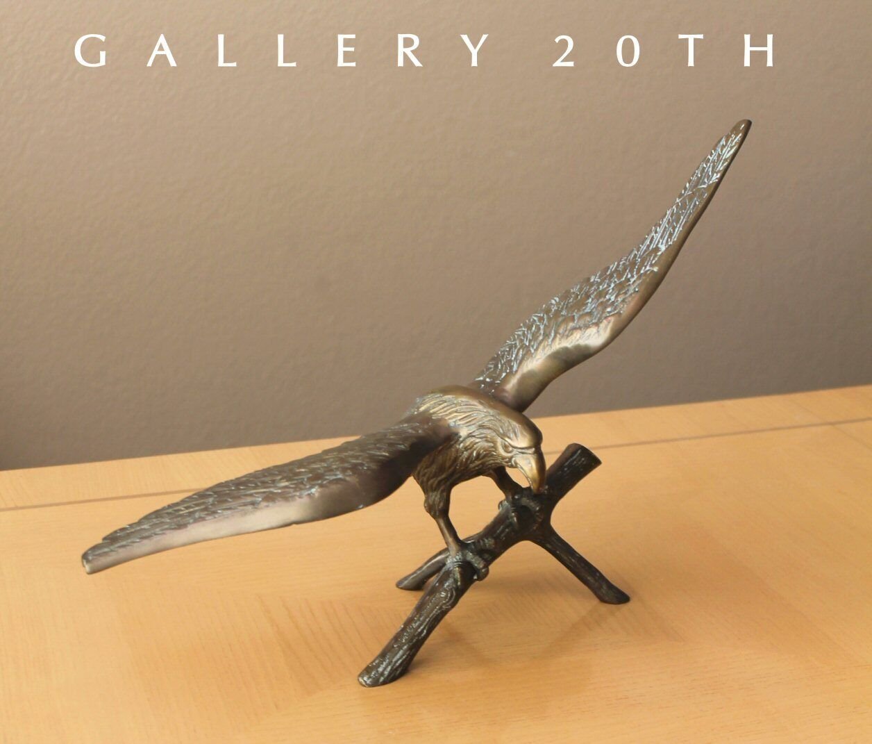 MID CENTURY BRASS EAGLE SCULPTURE!  VTG STATUE USA BIRD 1960S MODERN METAL ART