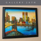 VIBRANT! VTG NEW YORK CITYSCAPE ORIG OIL PAINTING! ART MANHATTAN VTG TWIN TOWERS