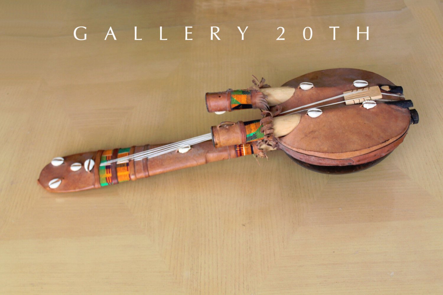 COOL! VTG MID CENTURY LEATHER TIKI HANDMADE DECORATIVE UKELELE! GUITAR ART 50'S