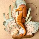 MID CENTURY BRUTALIST SEA HORSE WALL SCULPTURE! TEAK METAL ART! VTG 1960's FISH