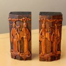 QING DYNASTY HANDCARVED SCHOLARS WOOD SCULPTURE! BOOKENDS MING TEAK CARVING