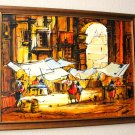 MAGNIFICENT! EXOTIC OLD WORLD MARKET SCENE OIL PAINTING! DECORATOR VINTAGE ART!