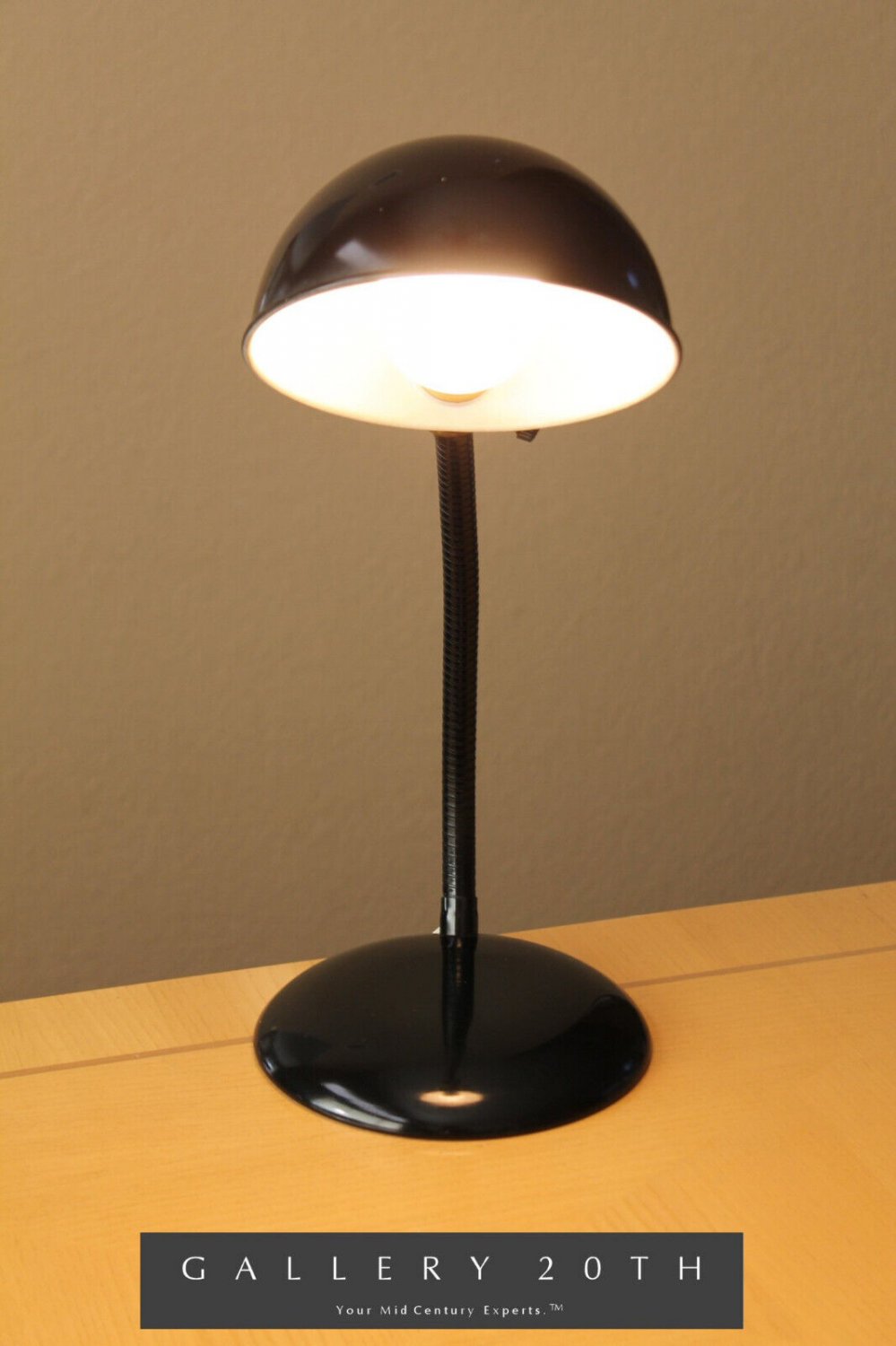 MINTY! BLACK ENAMEL MID CENTURY MODERN GOOSENECK DESK LAMP! 1950s TASK LIGHTING