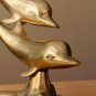 DIVINE! MID CENTURY BRASS SMILING SWIMMING DOLPHINS SCULPTURE! VTG 50'S PORPOISE
