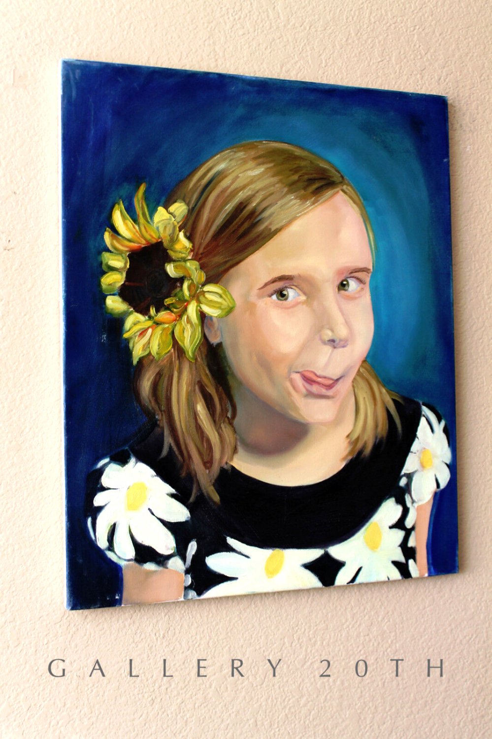 CHARMING! HUGE ORIG. POP ART PORTRAIT PAINTING! "THE RAMBUNCTIOUS GIRL" 1970'S