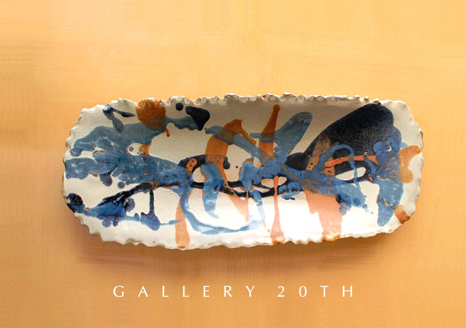 POP! LARGE MID CENTURY ABSTRACT POTTERY TRAY! VTG ART 50S 60S CATCHALL ORIG BLUE