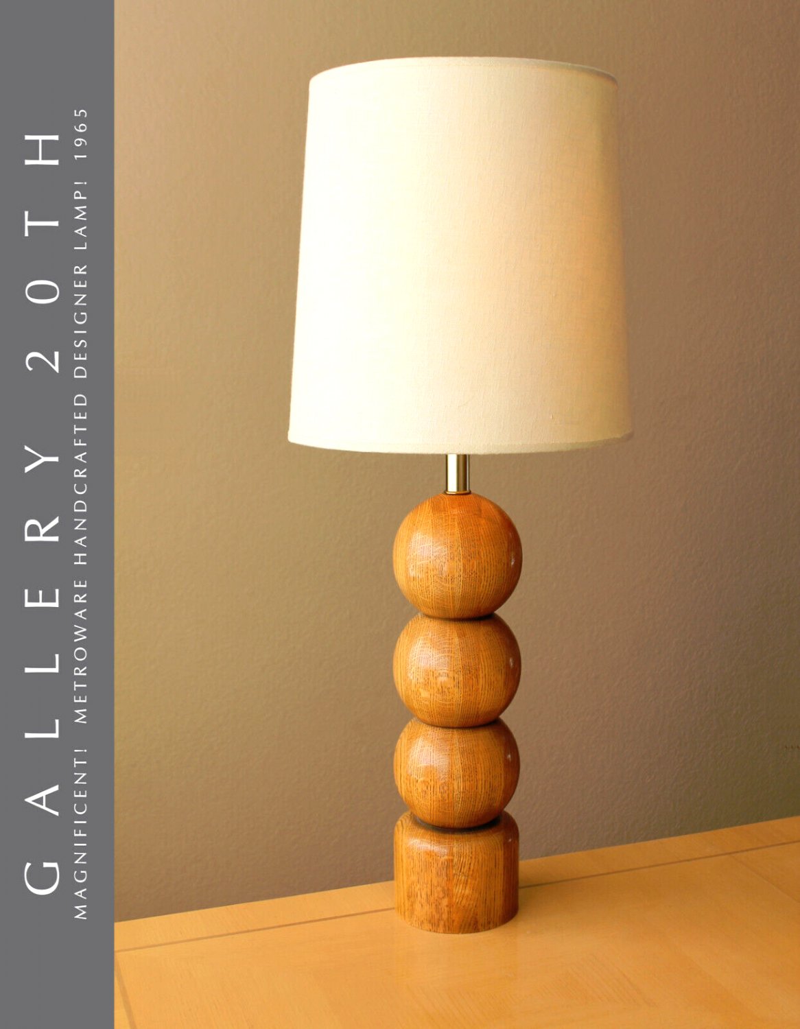 WOW! METROWARE WOOD SPHERE TABLE LAMP! SULPTURE ART VTG MID CENTURY MODERN 60s
