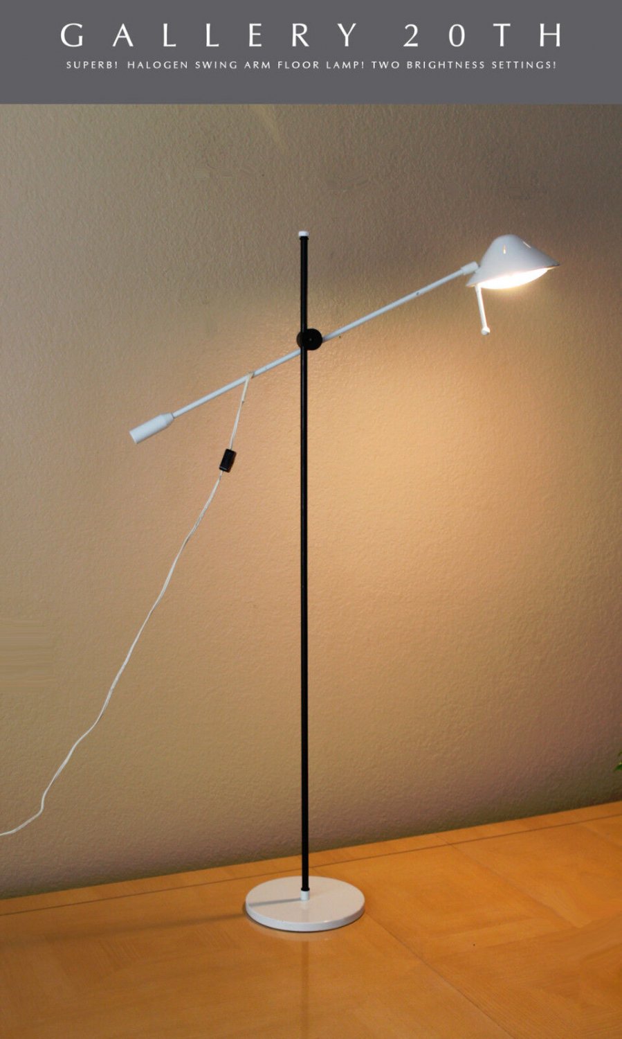 RARE & SLEEK! MODERNIST HALOGEN SWING ARM FLOOR LAMP! VTG ARTICULATING
